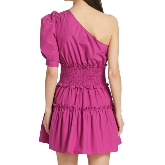 En Saison Celia Pink One Shoulder Puff Sleeve Smocked Mini Dress Size Medium - Picture 2 of 11